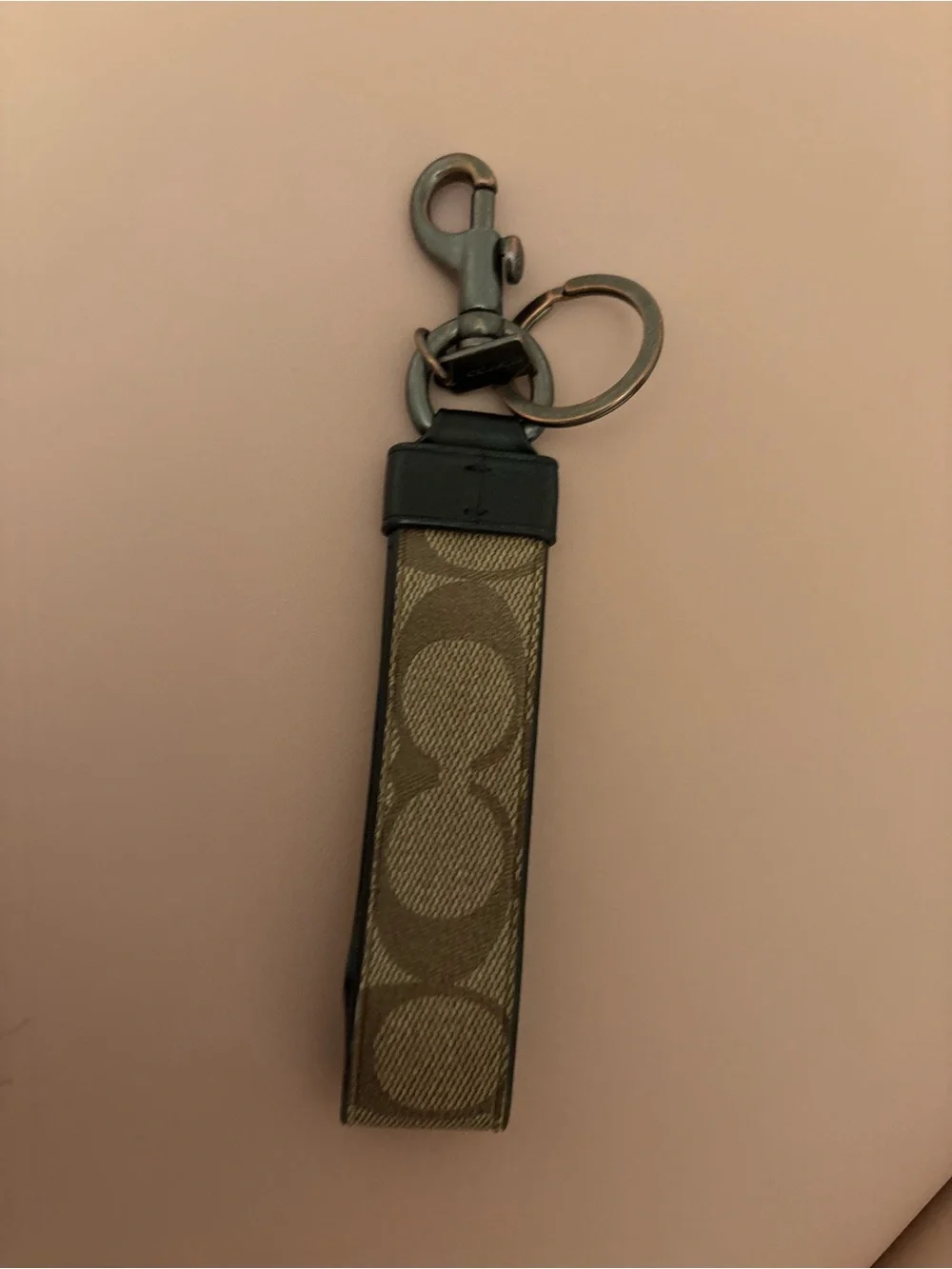 Coach Brown Signature Canvas Key Ring Strap with Gunmetal Hardware